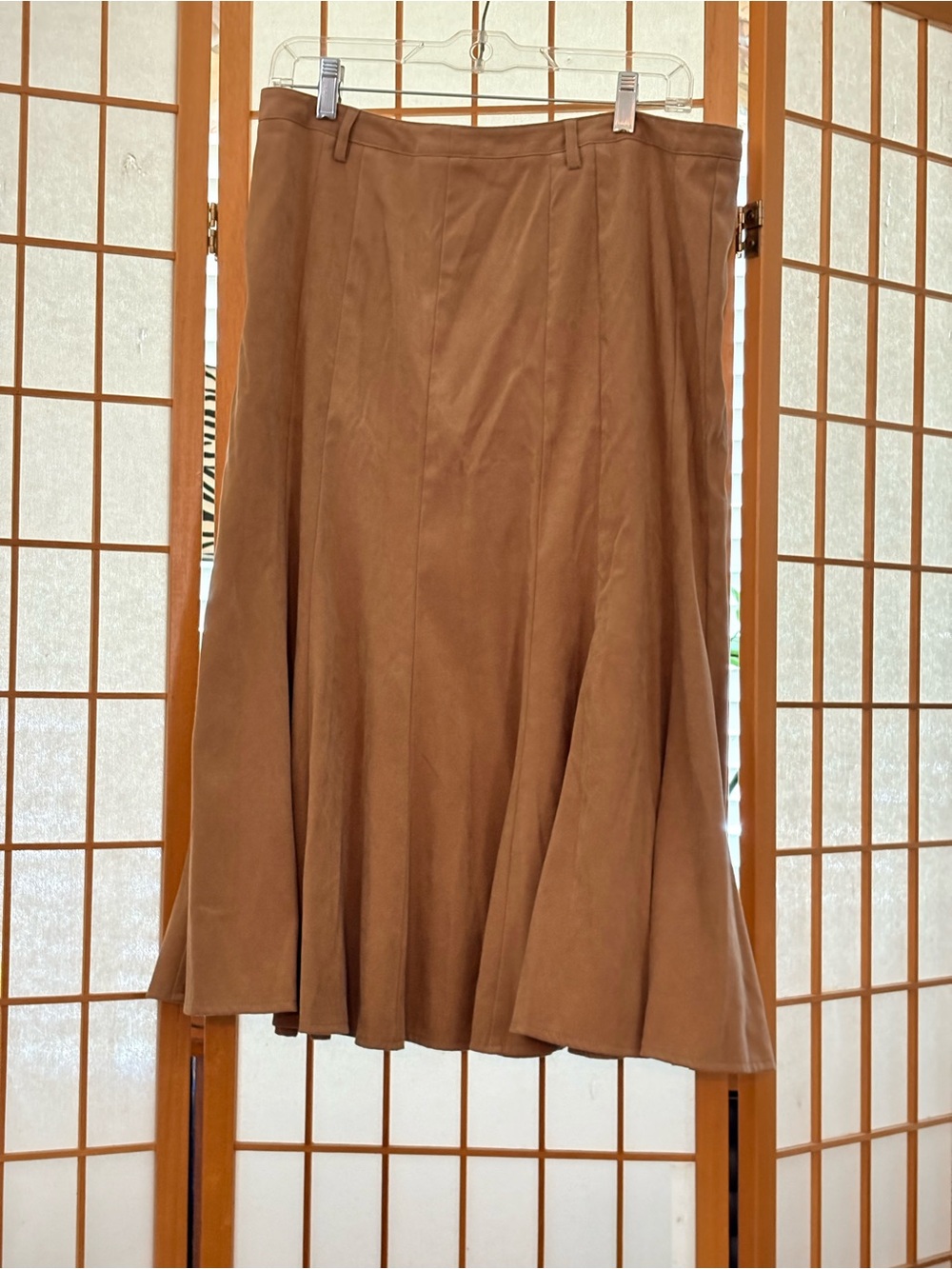 Harve Benard Brown A-Line Paneled Midi Faux Suede Skirt Size 12